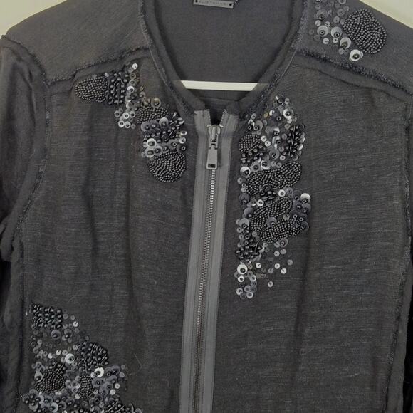 Elie Tahari Pearson Sequined Raw-Edge Jacket Black M MSP $448 WHIMSIGOTH Linen - Picture 2 of 10